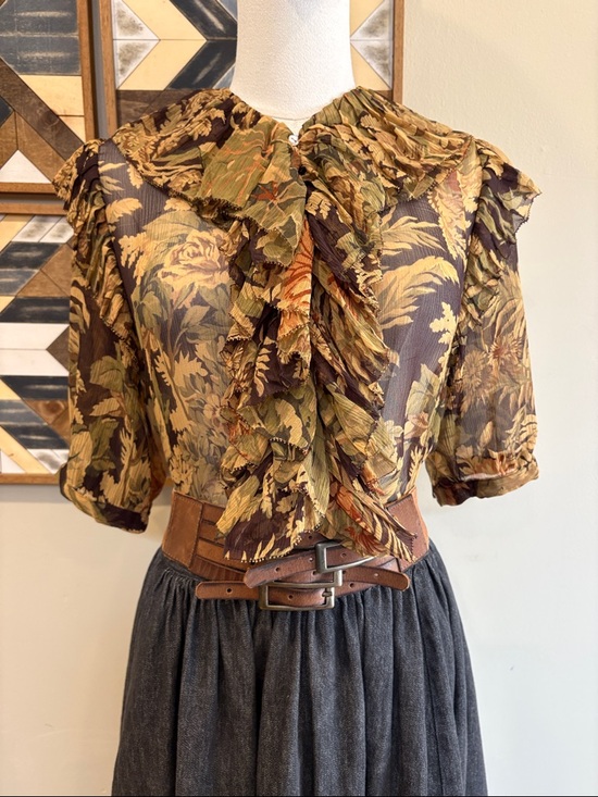 Ralph Lauren Tops - Vintage Ralph Lauren Silk Floral Sheer Ruffle Blouse size 10